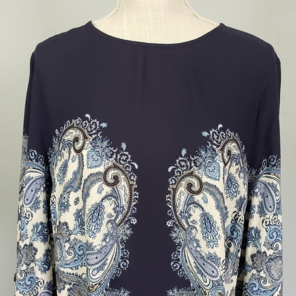 H&M Paisley Print Shift Dress Viscose Boho Lightweight Blue Sz 14 - Picture 5 of 9